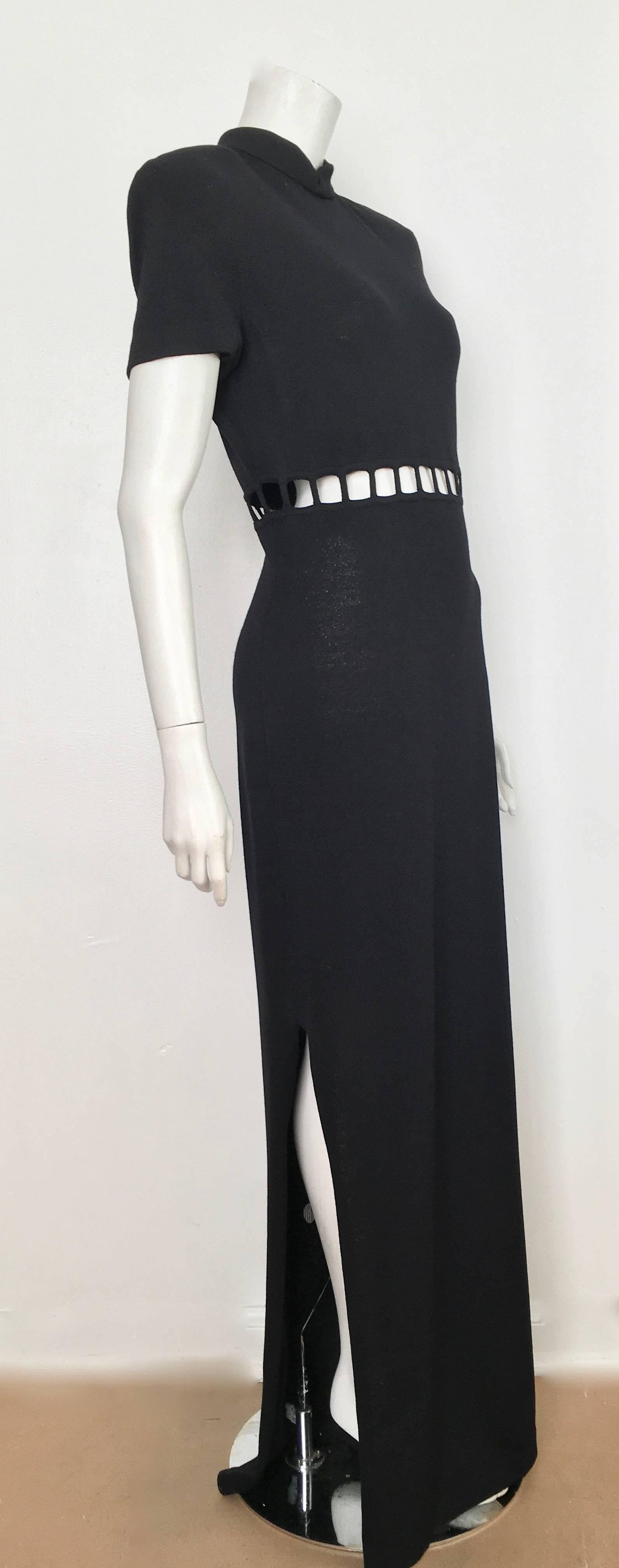 St. John Black Knit Short Sleeve Maxi Evening Dress Size 10.  For Sale 1
