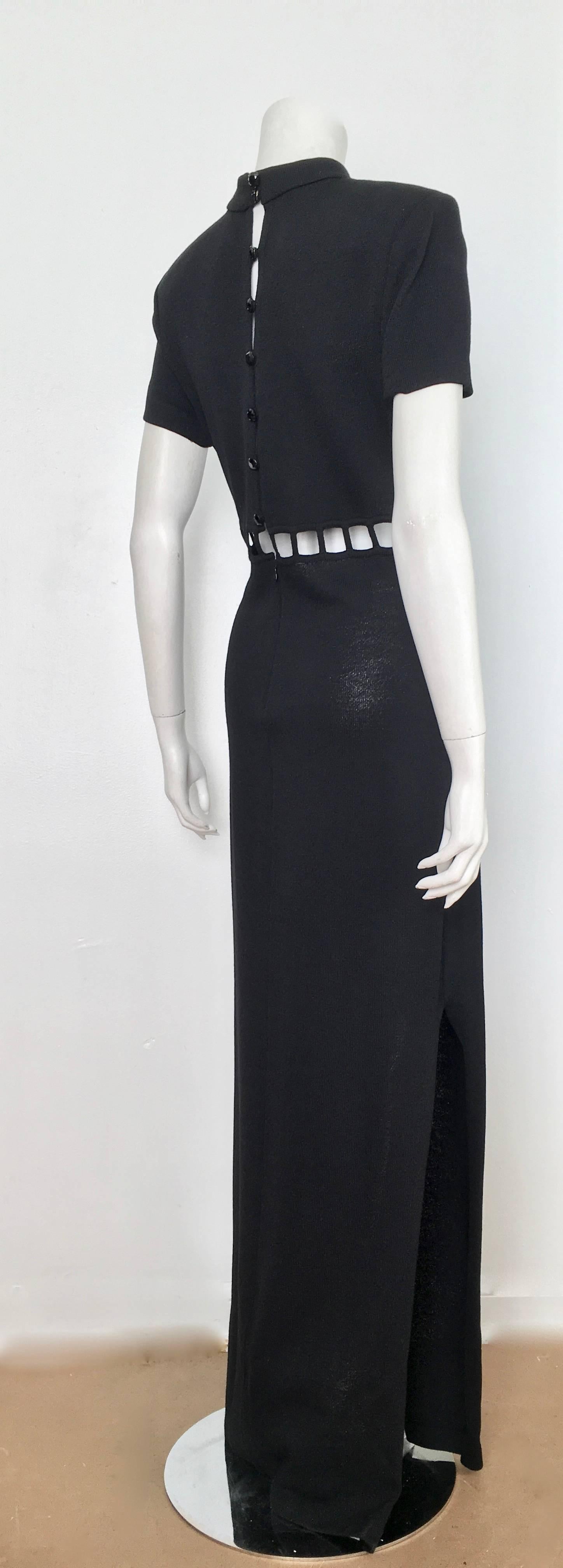 St. John Black Knit Short Sleeve Maxi Evening Dress Size 10.  For Sale 4