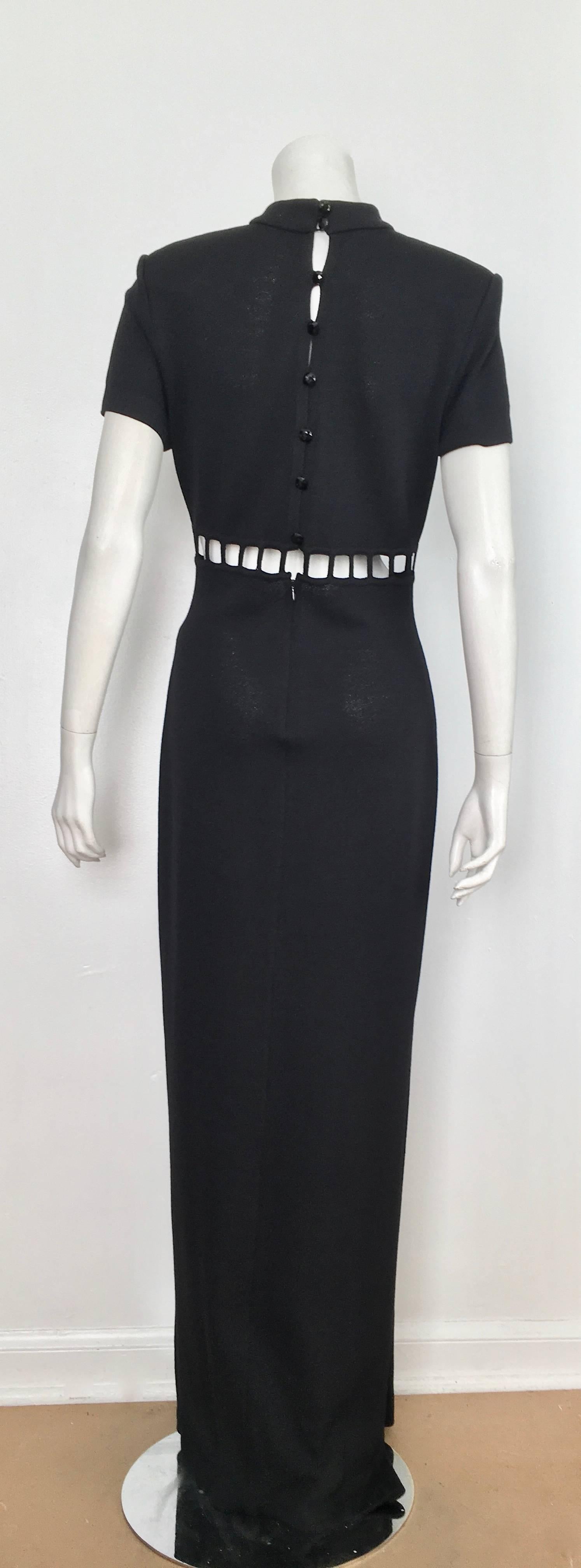 St. John Black Knit Short Sleeve Maxi Evening Dress Size 10.  For Sale 5