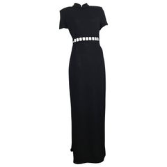 St. John Black Knit Short Sleeve Maxi Evening Dress Size 10.