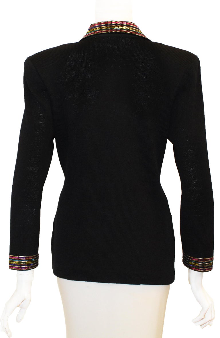 St. John Black Knit With Sequined Collar and Cuff Jacket For Sale at ...