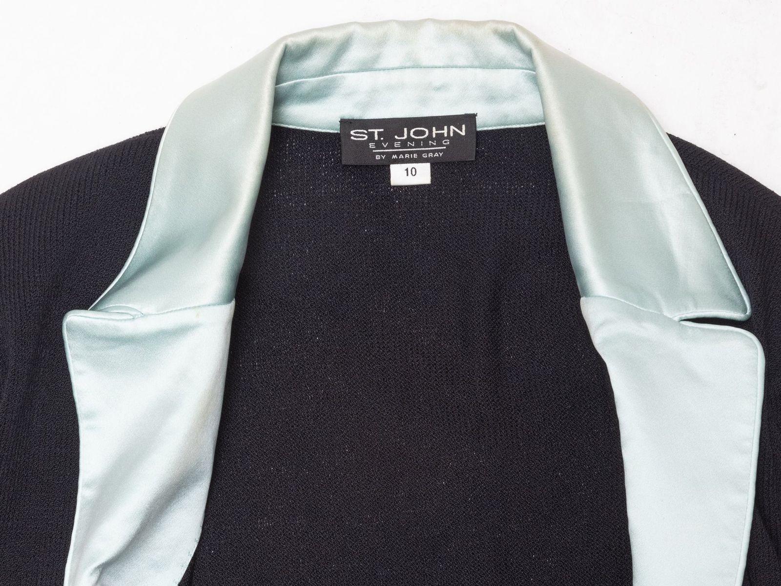 St. John Black & Light Blue Knit Longline Blazer In Good Condition In New York, NY