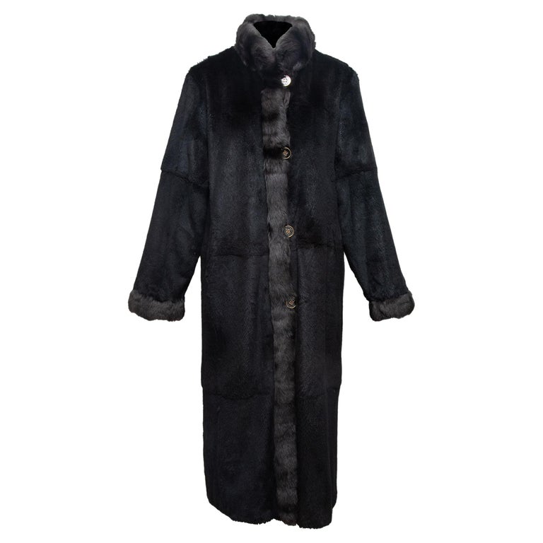 St. John Black Rabbit and Squirrel Fur Long Coat at 1stDibs