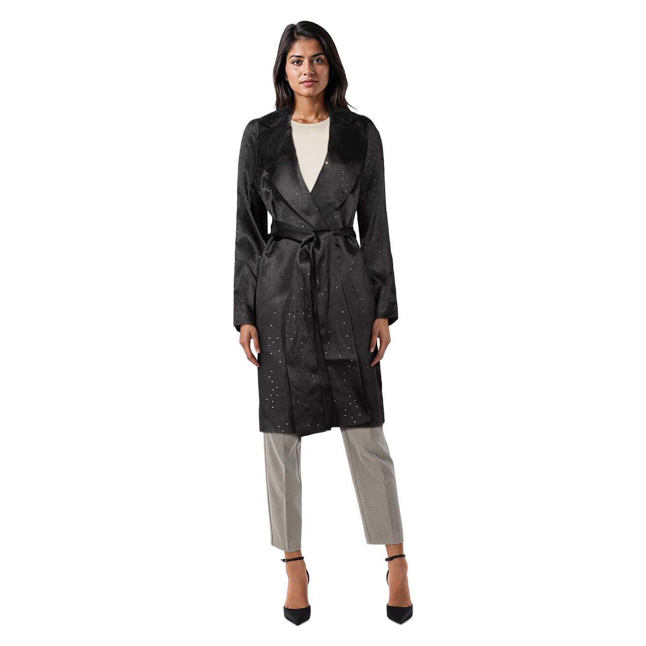 St. John Black Silk Metallic Pattern Jacket Size L For Sale