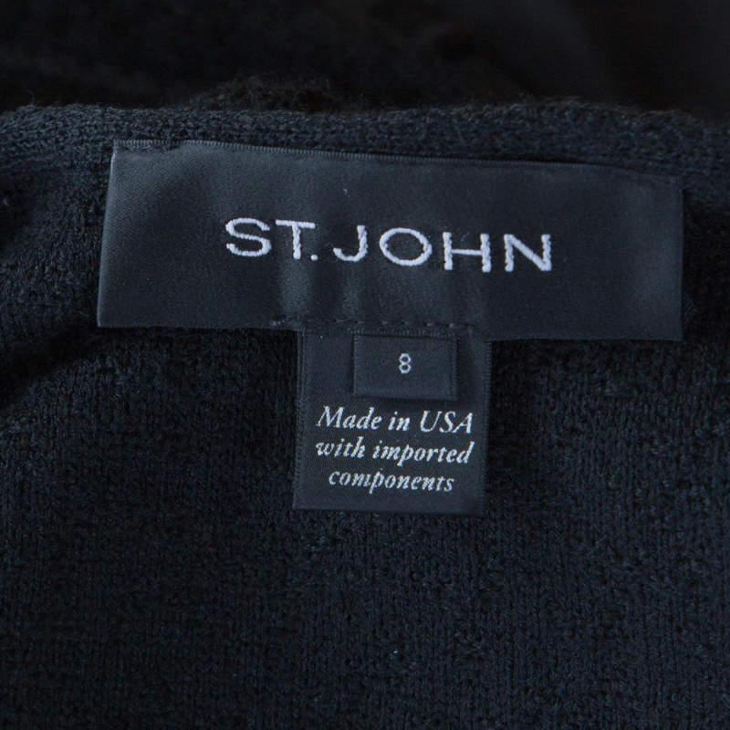St. John Black Textured Wool Blend Asymmetric Back Detail Jacket M For Sale 1