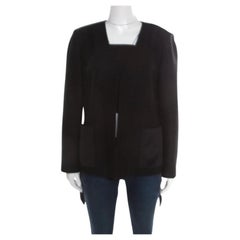 St. John Black Textured Wool Blend Asymmetric Back Detail Jacket M