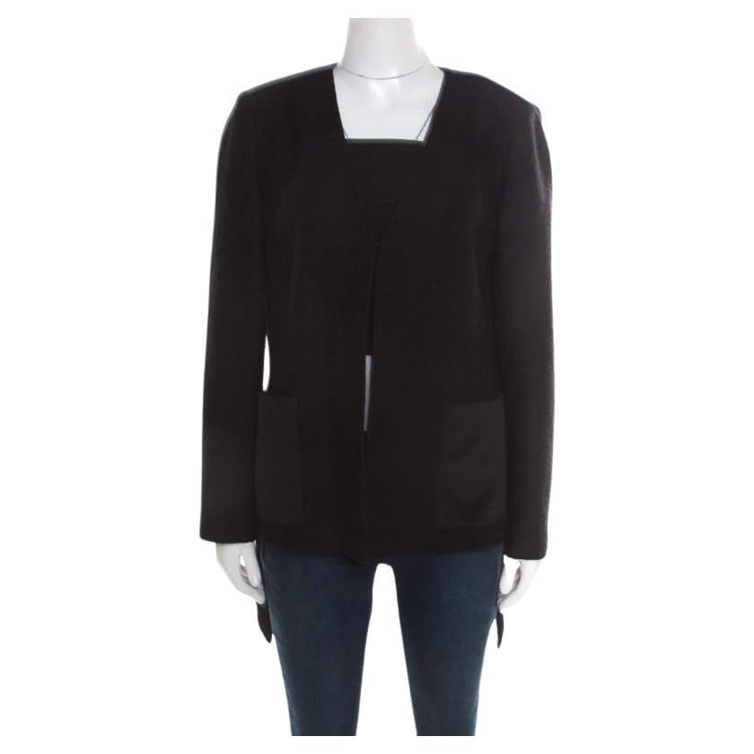 St. John, veste asymétrique en laine mélangée noire texturée, taille M