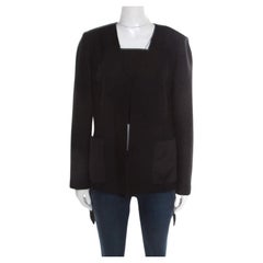 St. John Black Textured Wool Blend Asymmetric Back Detail Jacket M