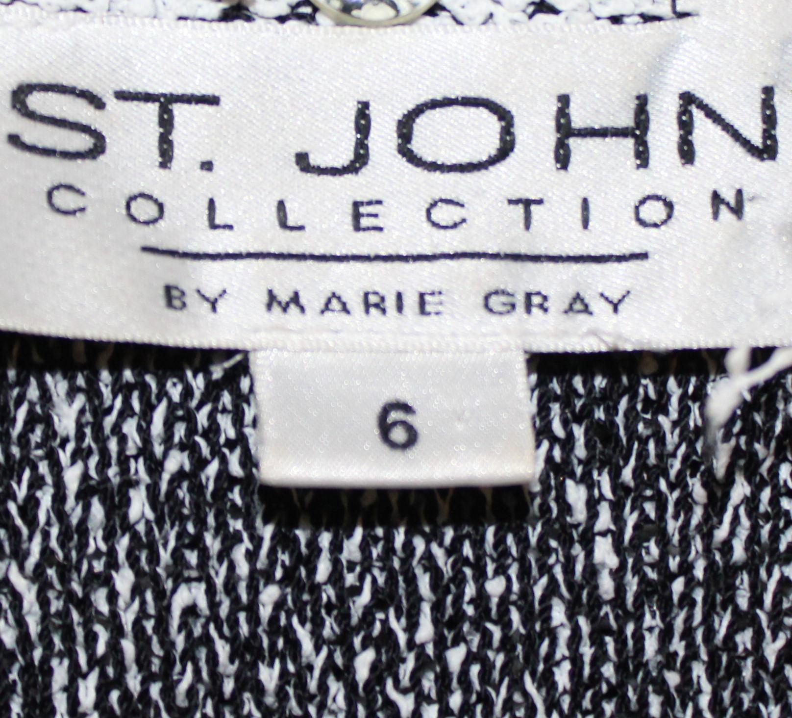 St. John Black & White Long Jacket with Looped Fringe Collar   For Sale 1