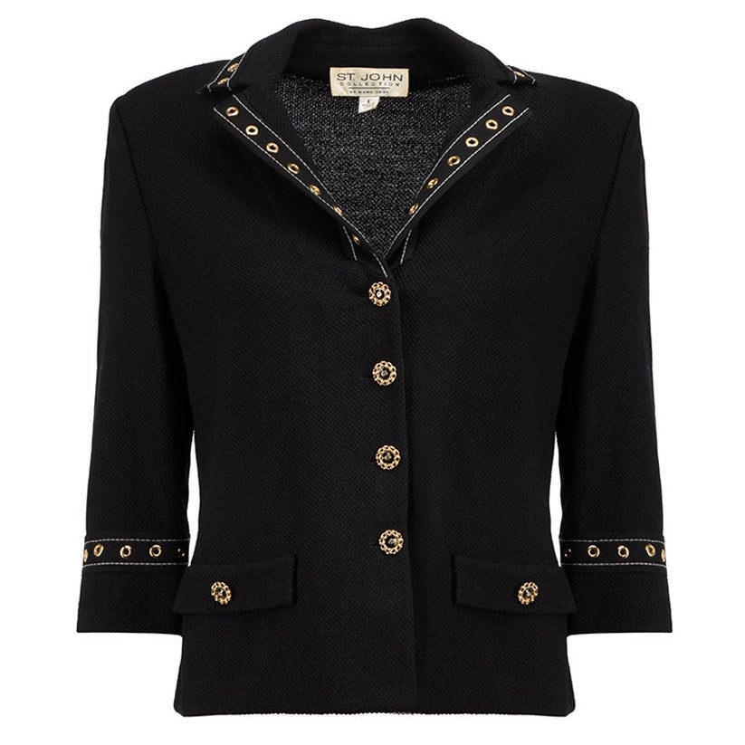 St. John Black Wool Eyelet Detail Blazer Size M