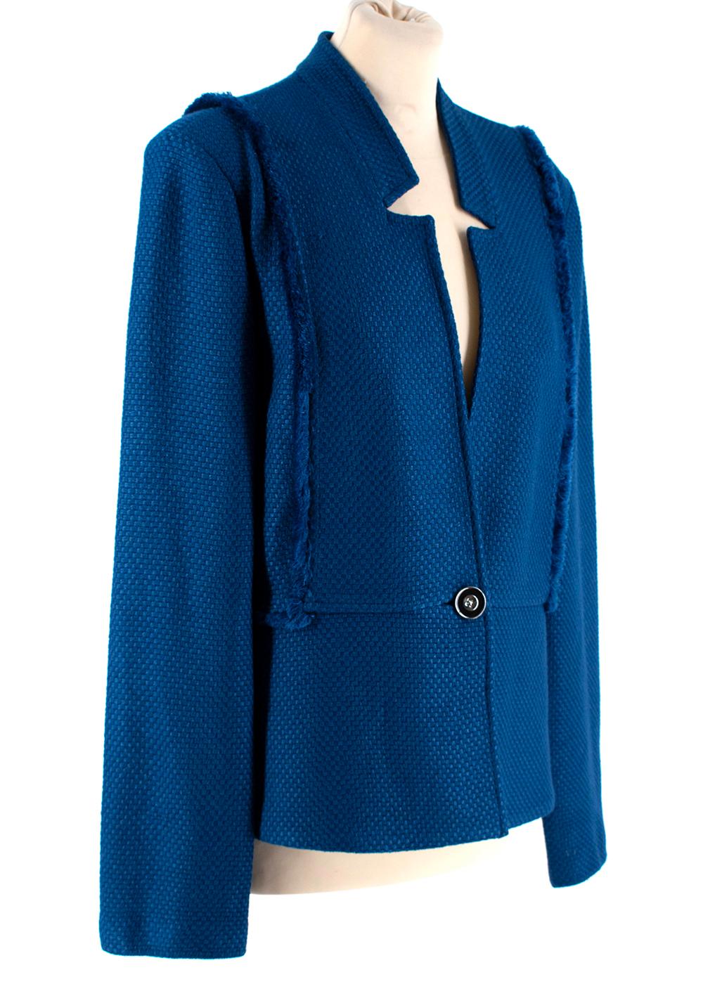 St John Blue Tweed Blazer

- Blue tweed blazer
- Classic fit
- Tweed details at the front and back 
- Contains shoulder bags
- Button fastening at front 

Materials:
50 % rayon 50% wool; facing: 92% silk,8% spandex 
Dry cleaning only; Made in