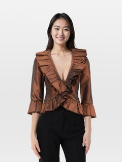 St. John Brown Ruffle Trim Jacket Size XS