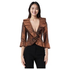 St. John Brown Ruffle Trim Jacket Size XS