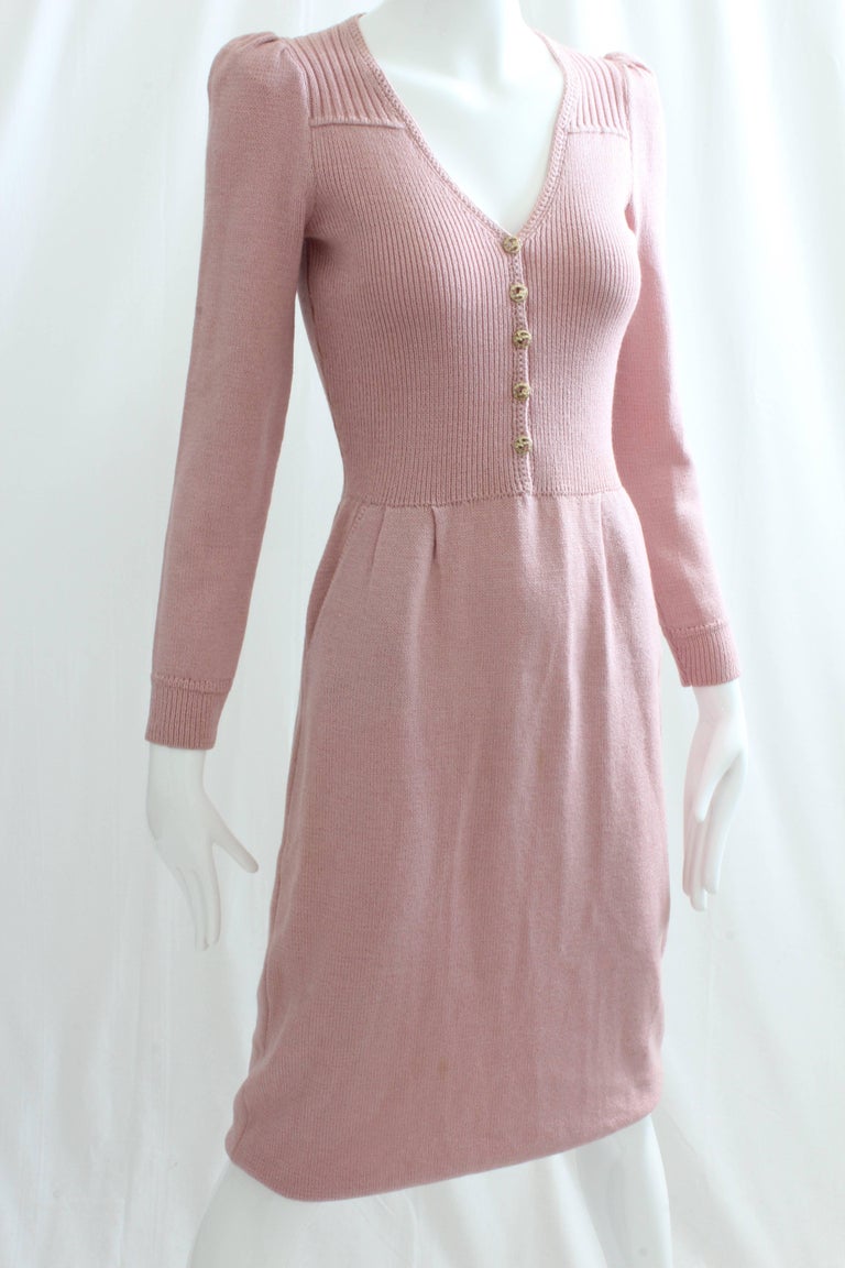 St John by Marie Gray Pink Knit Dress Vintage 70s Sz M at 1stDibs