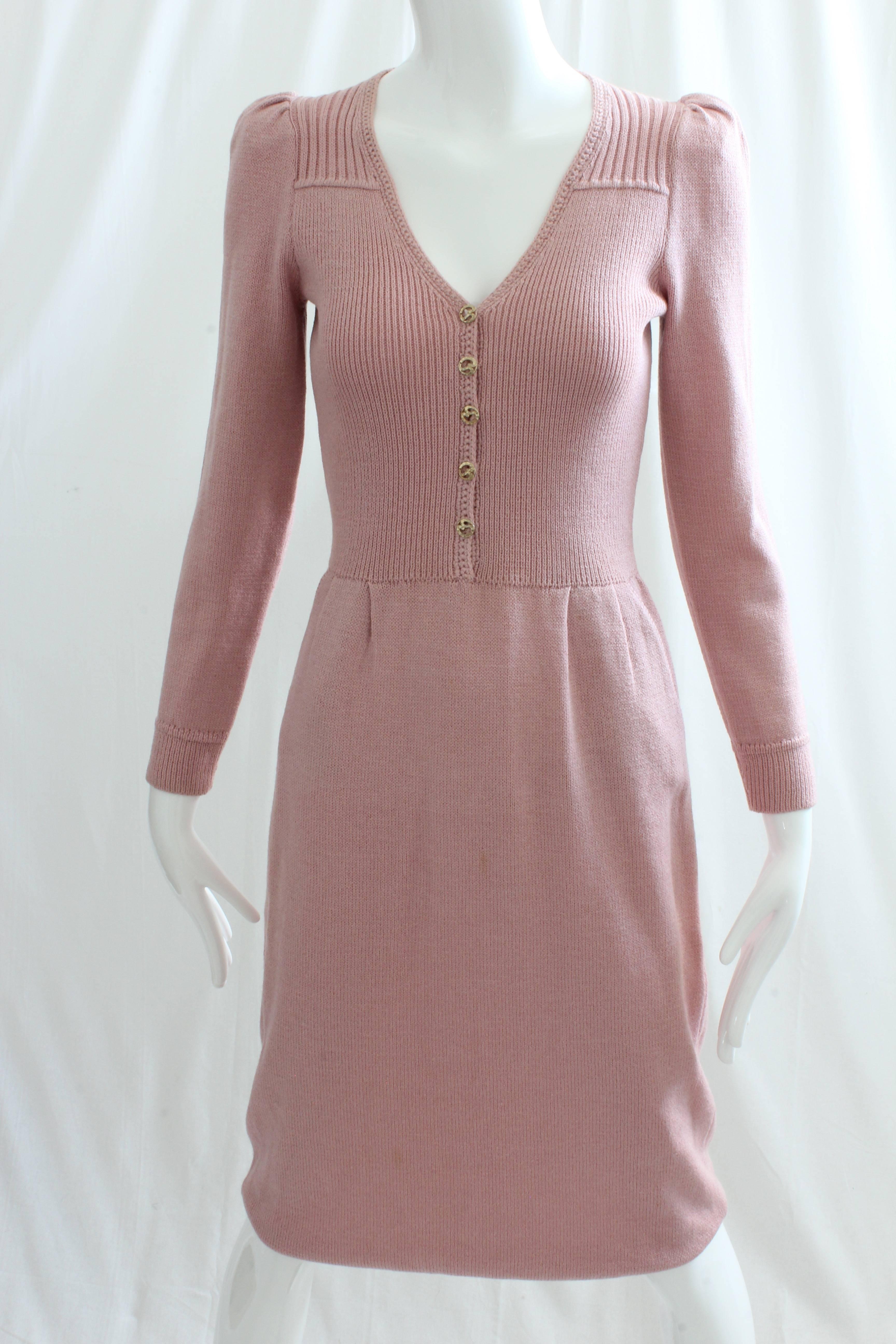 Brown St John by Marie Gray Pink Knit Dress Vintage 70s Sz M