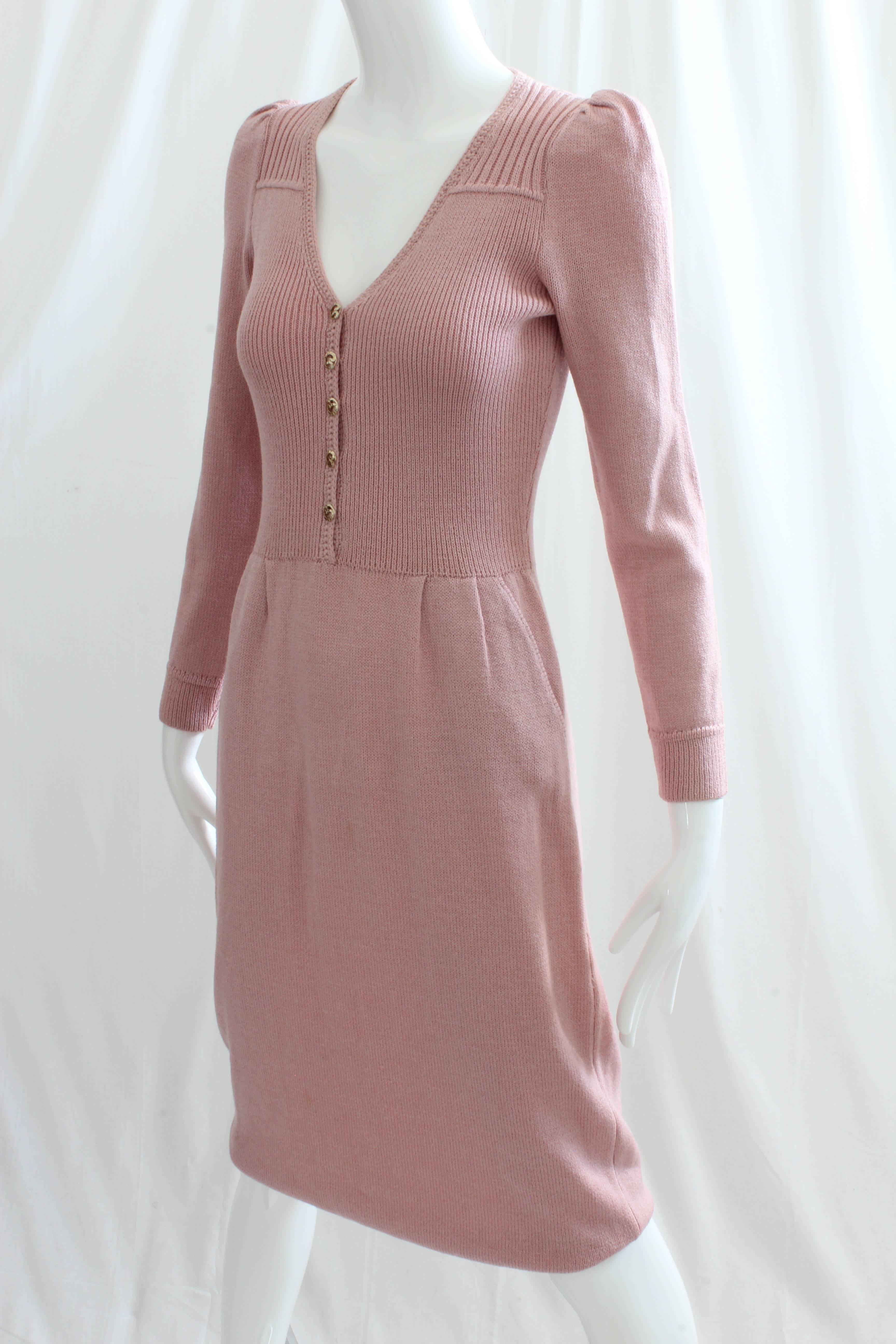 St John by Marie Gray Pink Knit Dress Vintage 70s Sz M In Good Condition In Port Saint Lucie, FL