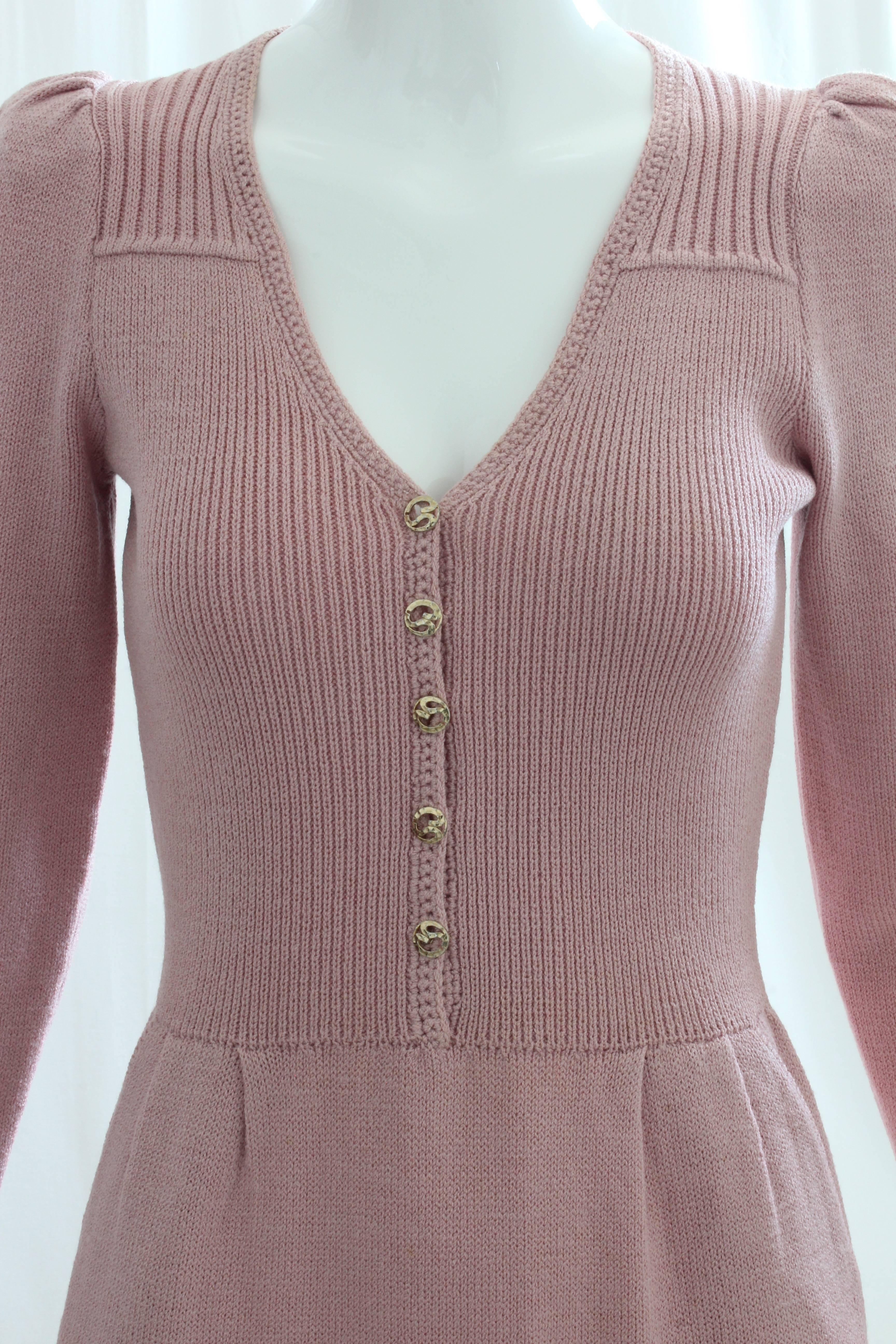 Women's St John by Marie Gray Pink Knit Dress Vintage 70s Sz M