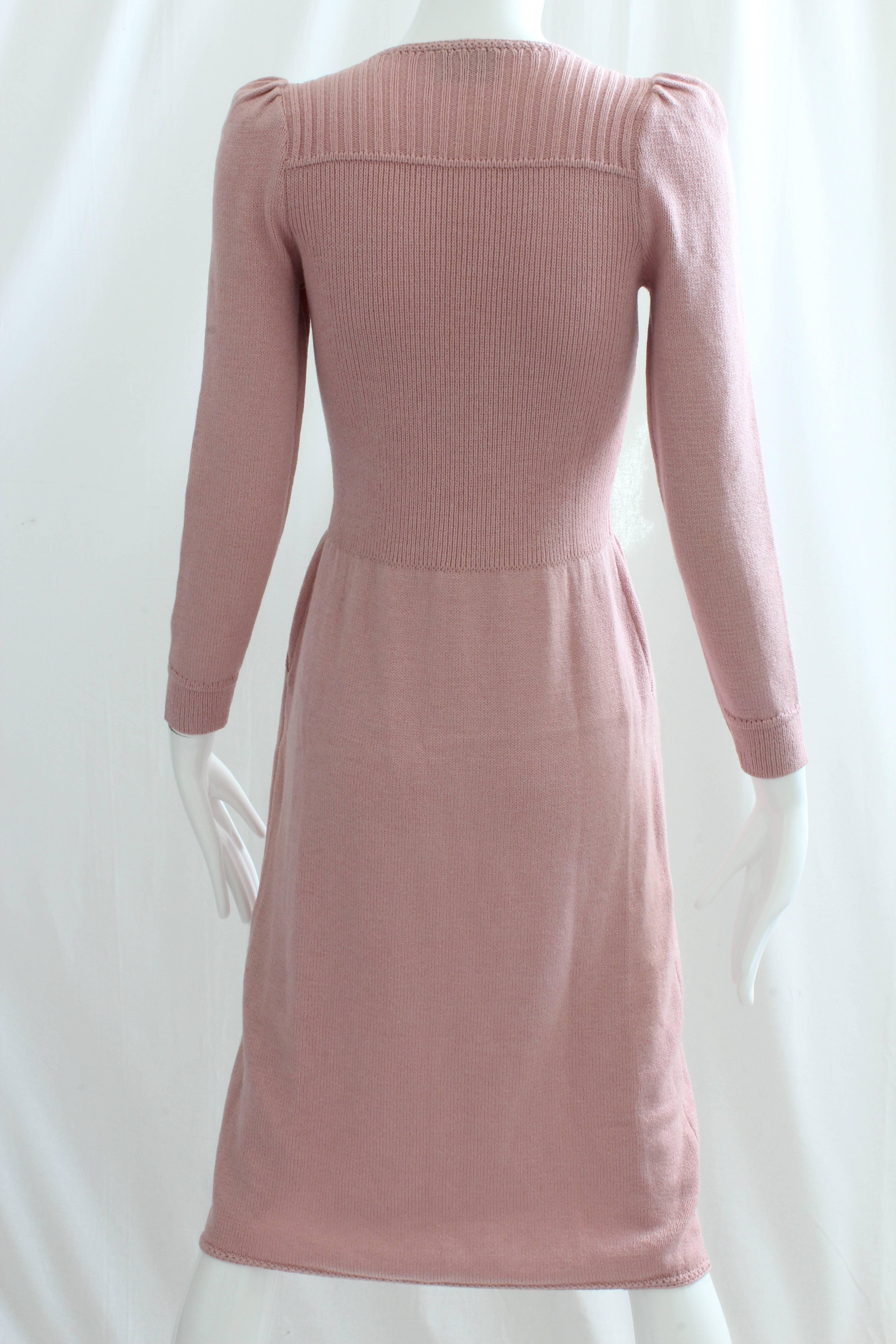 St John by Marie Gray Pink Knit Dress Vintage 70s Sz M 1