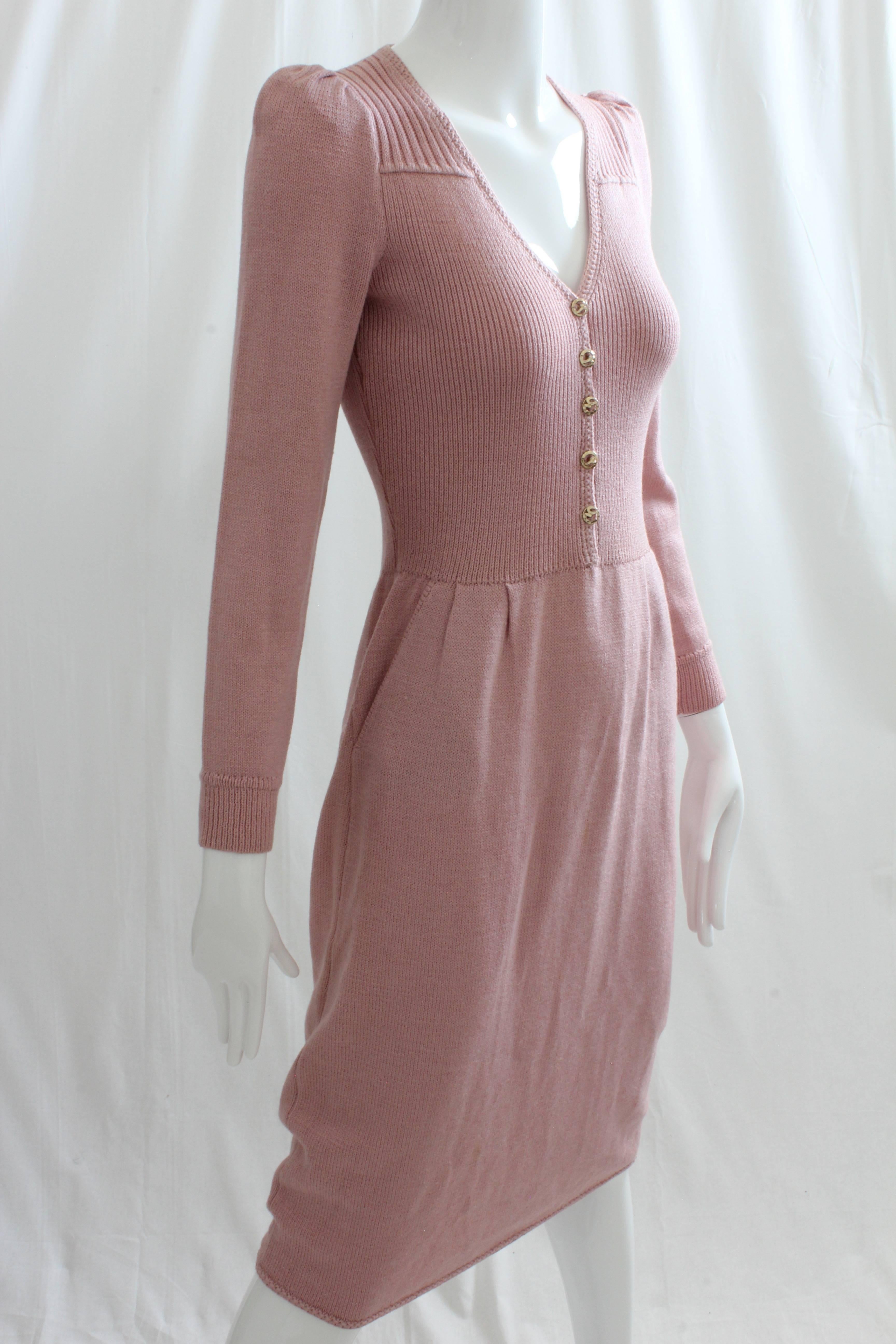 St John by Marie Gray Pink Knit Dress Vintage 70s Sz M 2