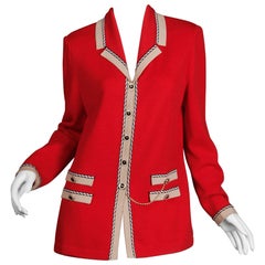 St. John by Marie Gray Retro Military Red Knit Cardigan Sweater Jacket