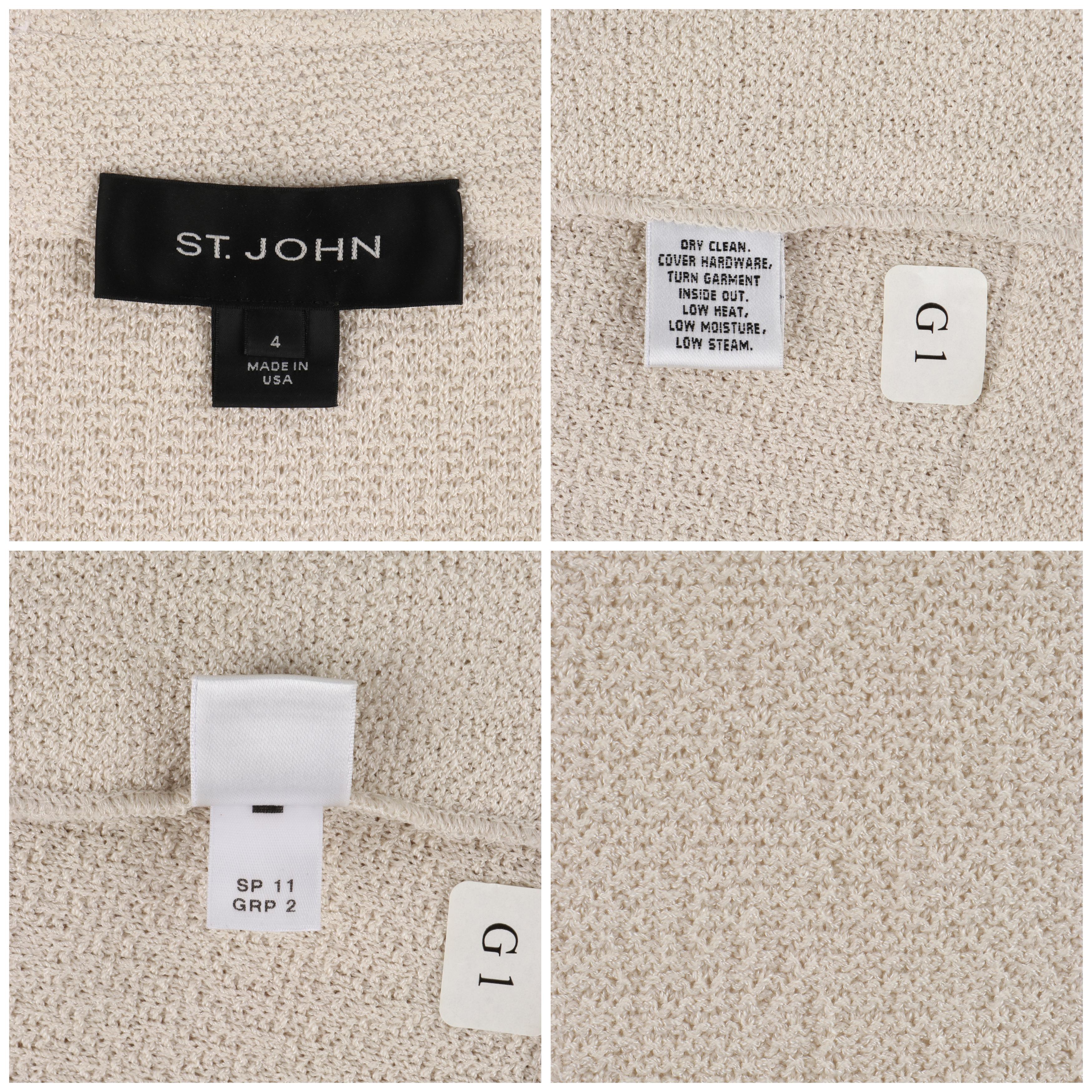 ST JOHN c.2010s Beige Knit Stand Collar Military Double-Breasted Blazer Jacket For Sale 6