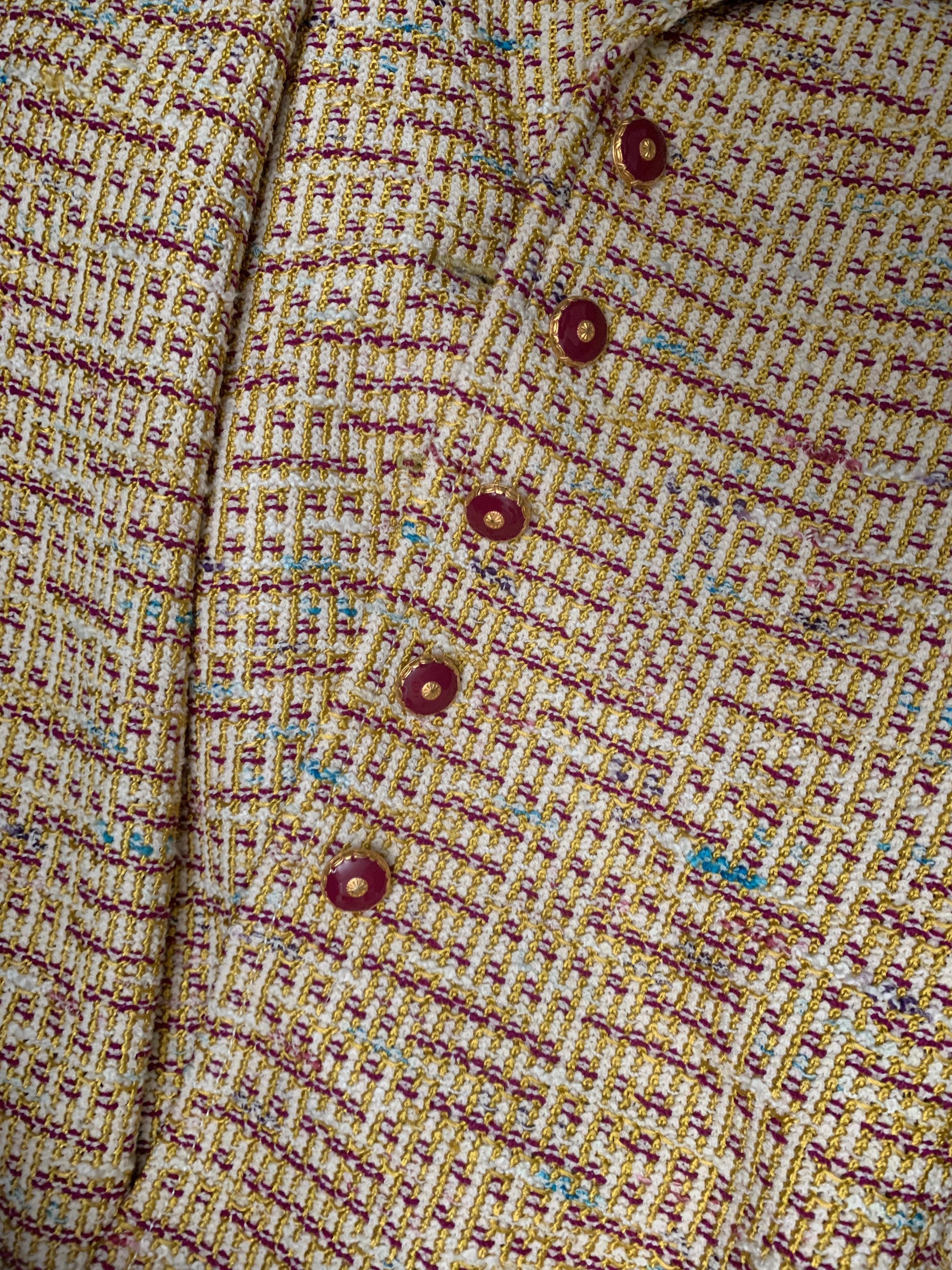 St John Collection 3 Piece Skirt Suit Knit Bouclé with Silk Print Trim Size 2 For Sale 12