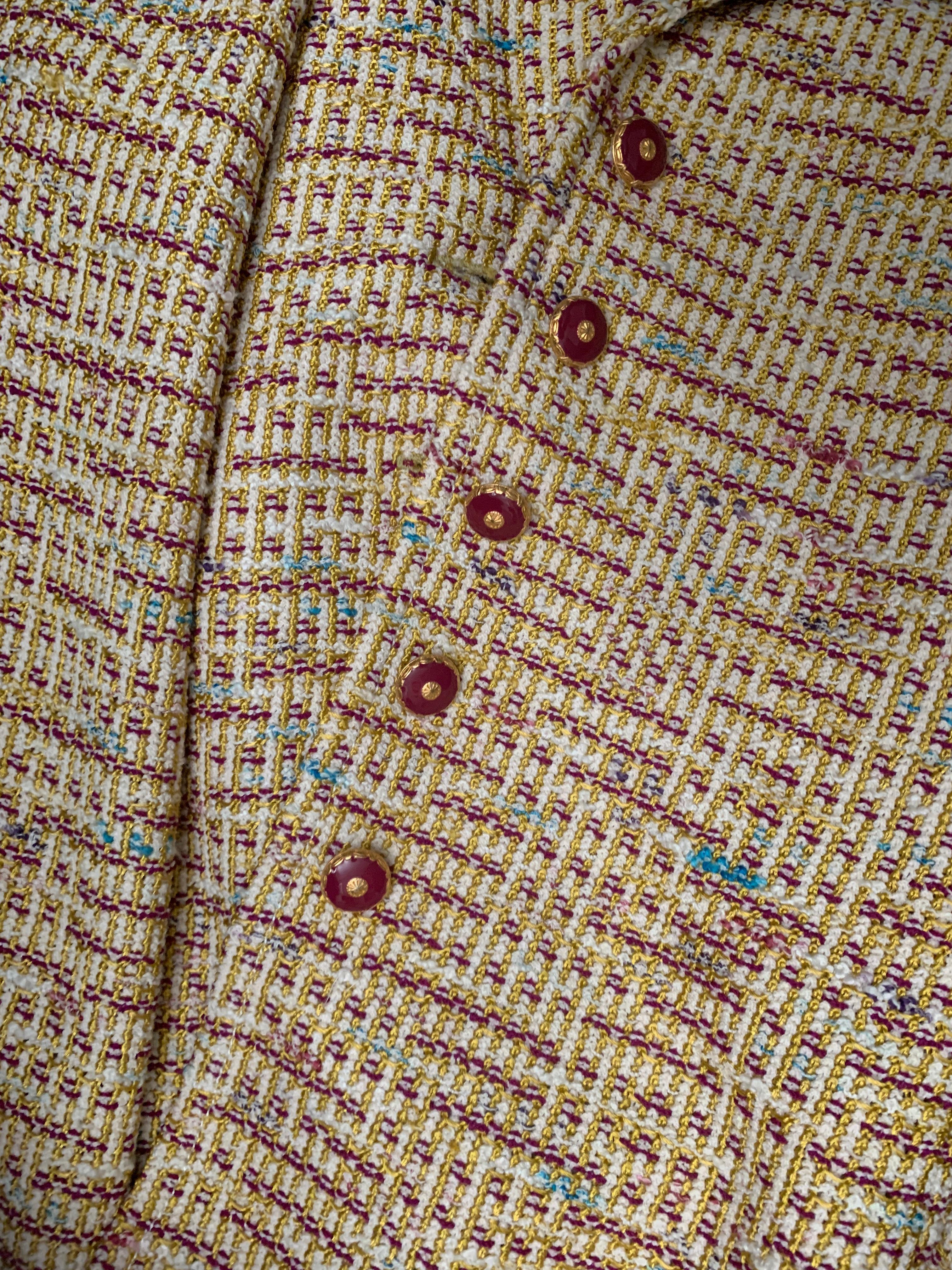 St John Collection 3 Piece Skirt Suit Knit Bouclé with Silk Print Trim Size 2 For Sale 11