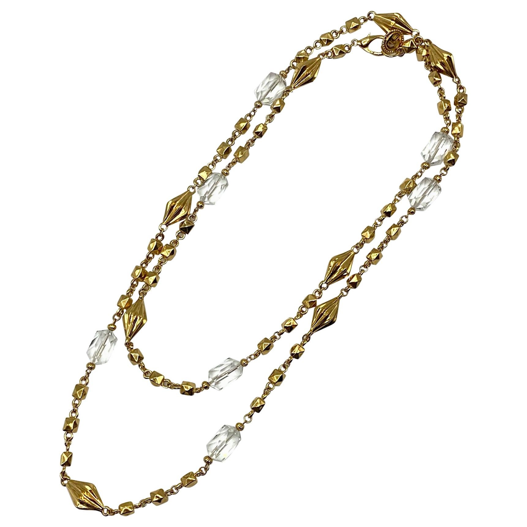 St John Collection 46" Gold with Faceted Crystal Long Necklace, 1990s