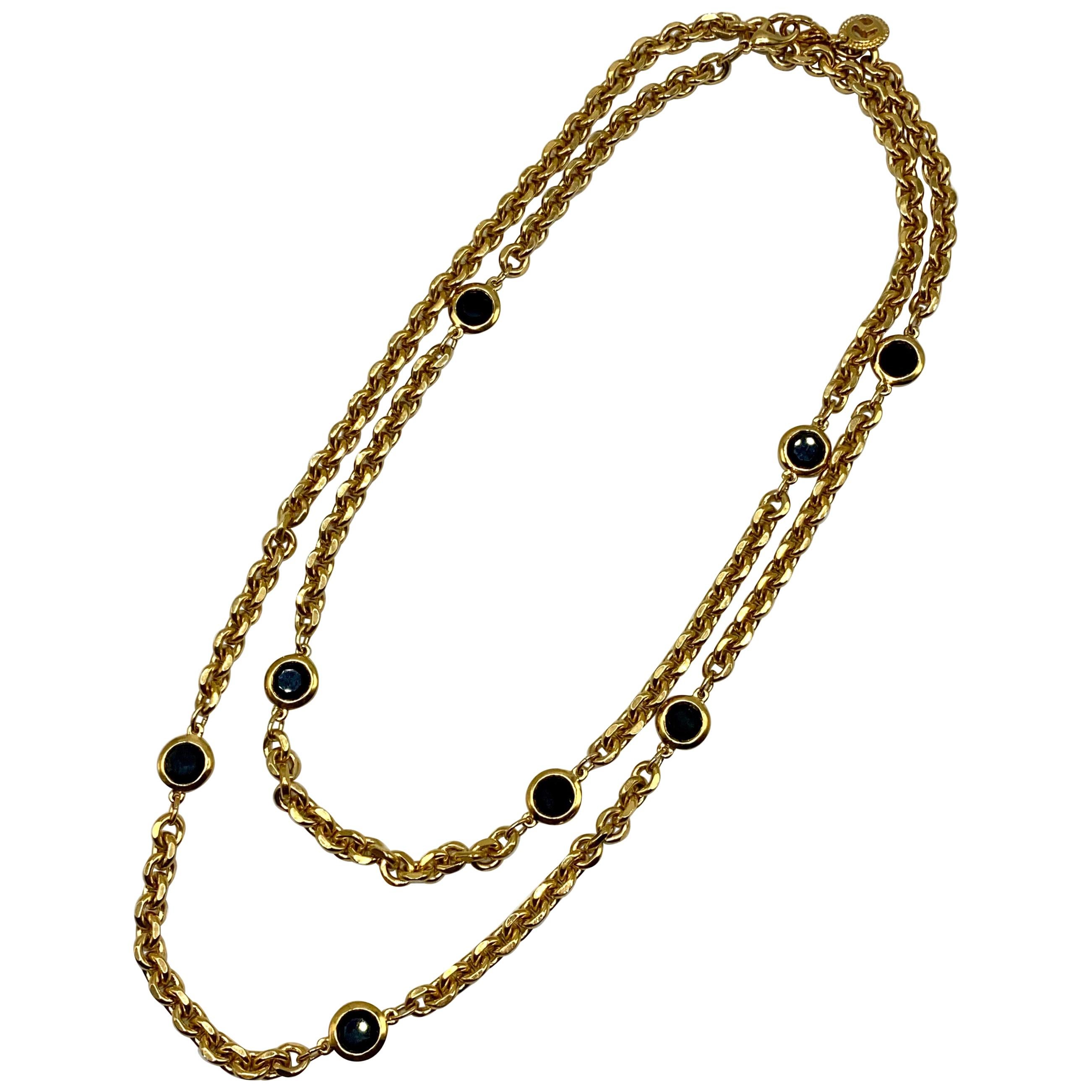 St John Collection 48" Gold Chain with Black Crystal Long Necklace, 1990s