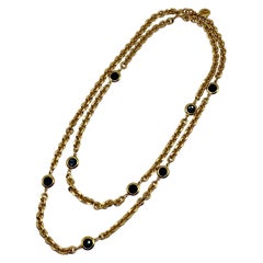 St John Collection 48" Gold Chain with Black Crystal Long Necklace, 1990s