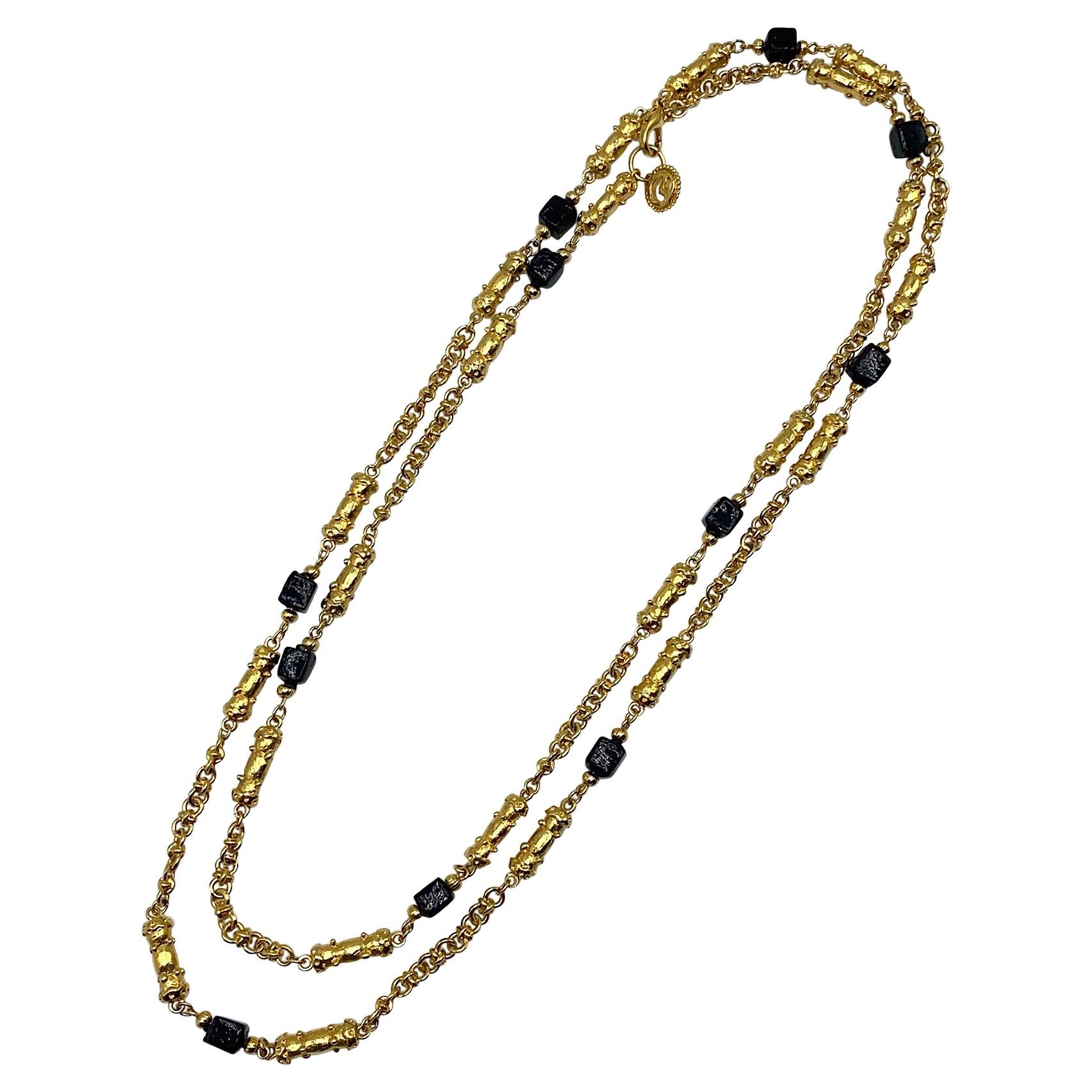 St. John Collection 53" Gold Chain with Black Glass Long Necklace, 1990s