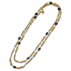 Vintage St. John Collection 53" Gold Chain with Black Glass Long Necklace, 1990s