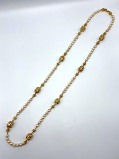 St. John Collection 53" Long Gold & Pearl Necklace, 1990s