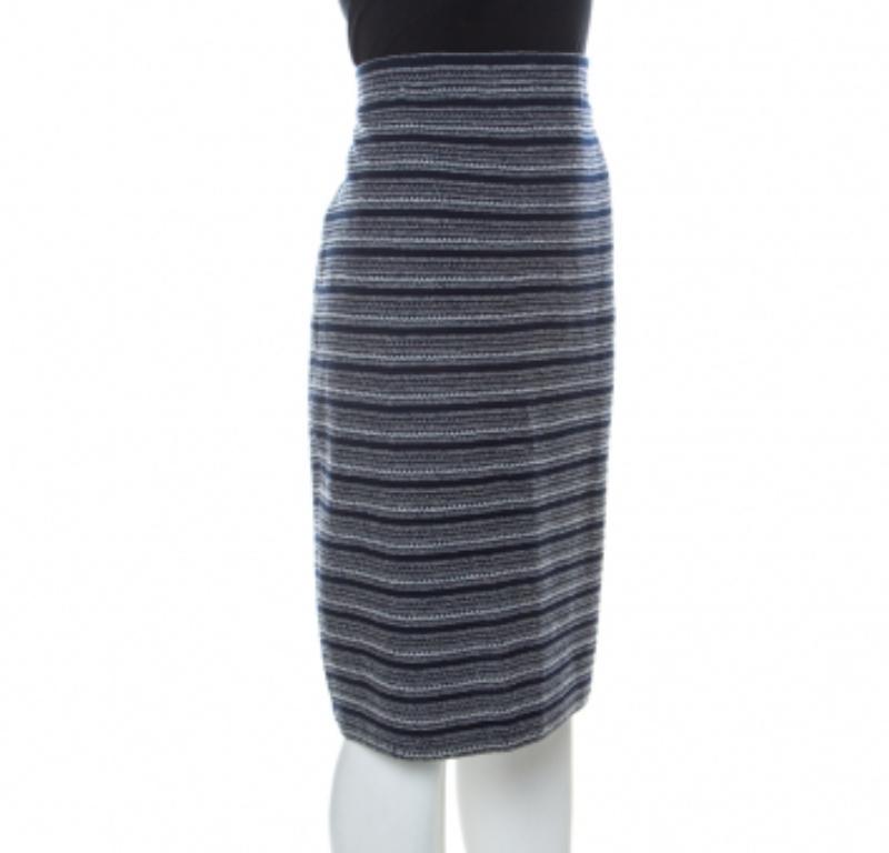 St. John Collection by Marie Gray Marineblau gestreifter Strickrock XL Damen im Angebot