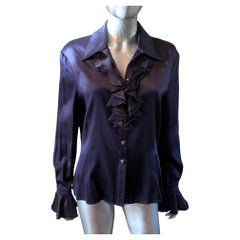 St. John Collection Navy Silk Charmeuse Ruffle Blouse Size 10 NWT  