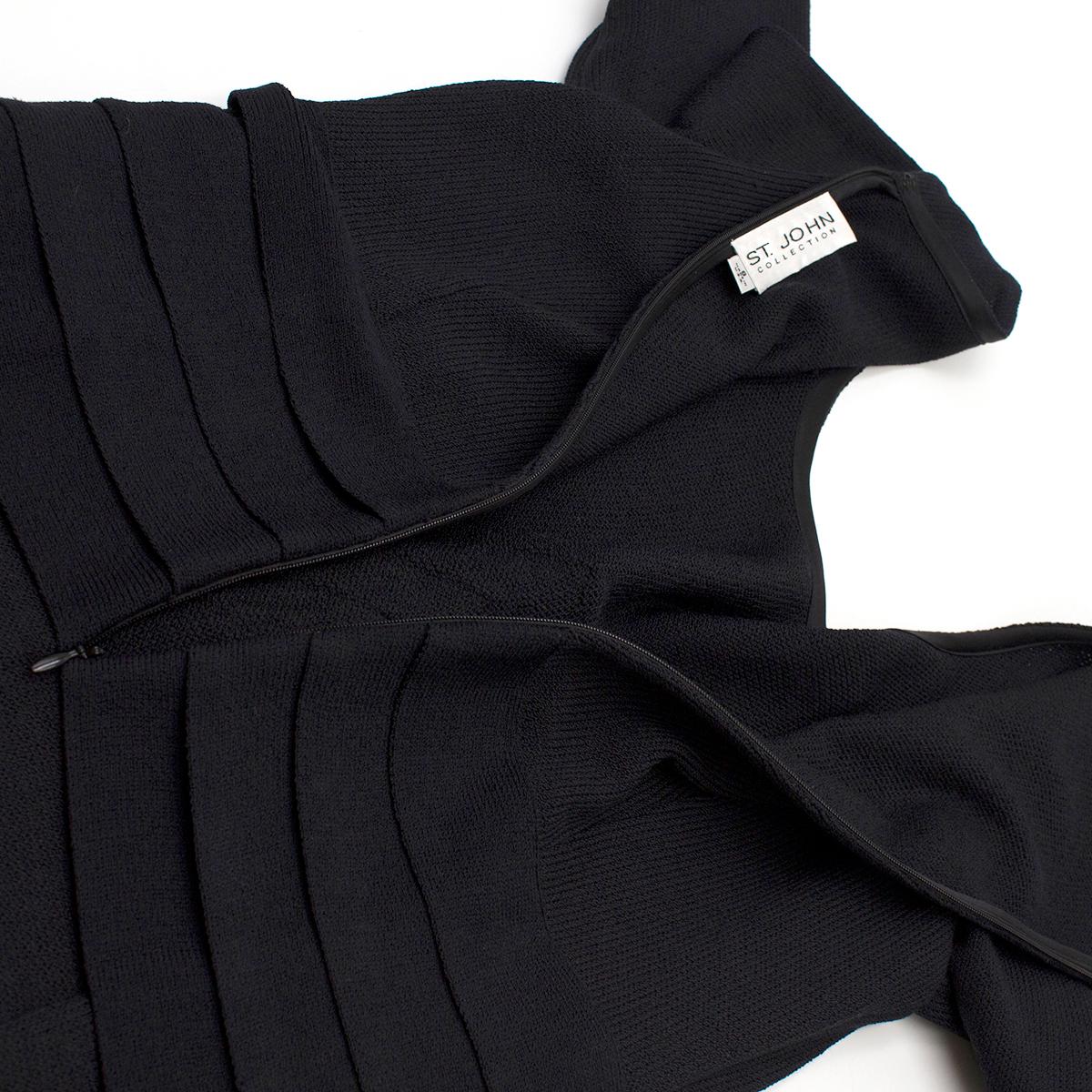 Black St John Collection Pleated-Waist Dark-Navy Wool Dress US 8
