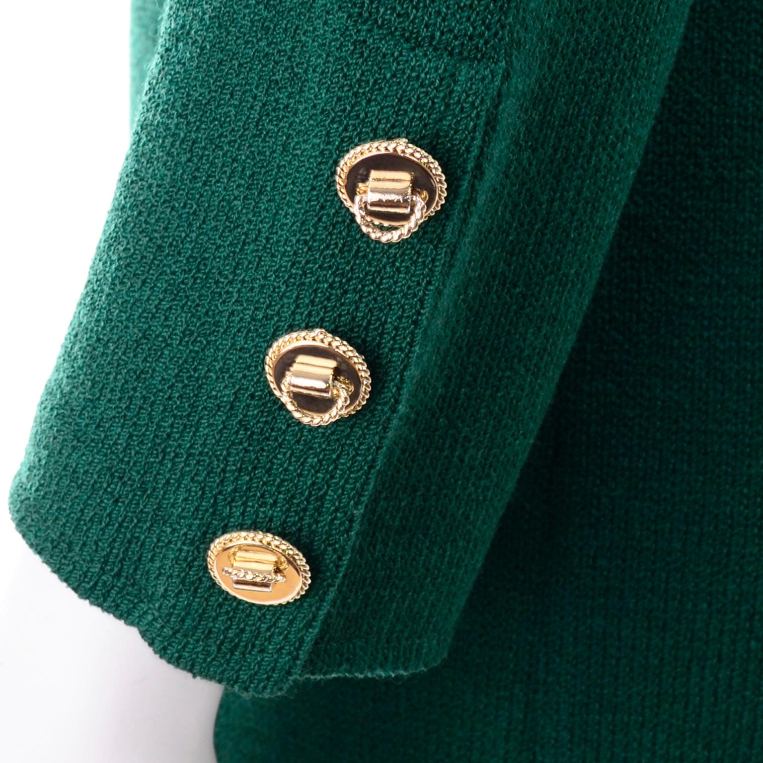 St John Collection Vintage Green Santana Knit Button Front Jacket W Tiger Brooch 5