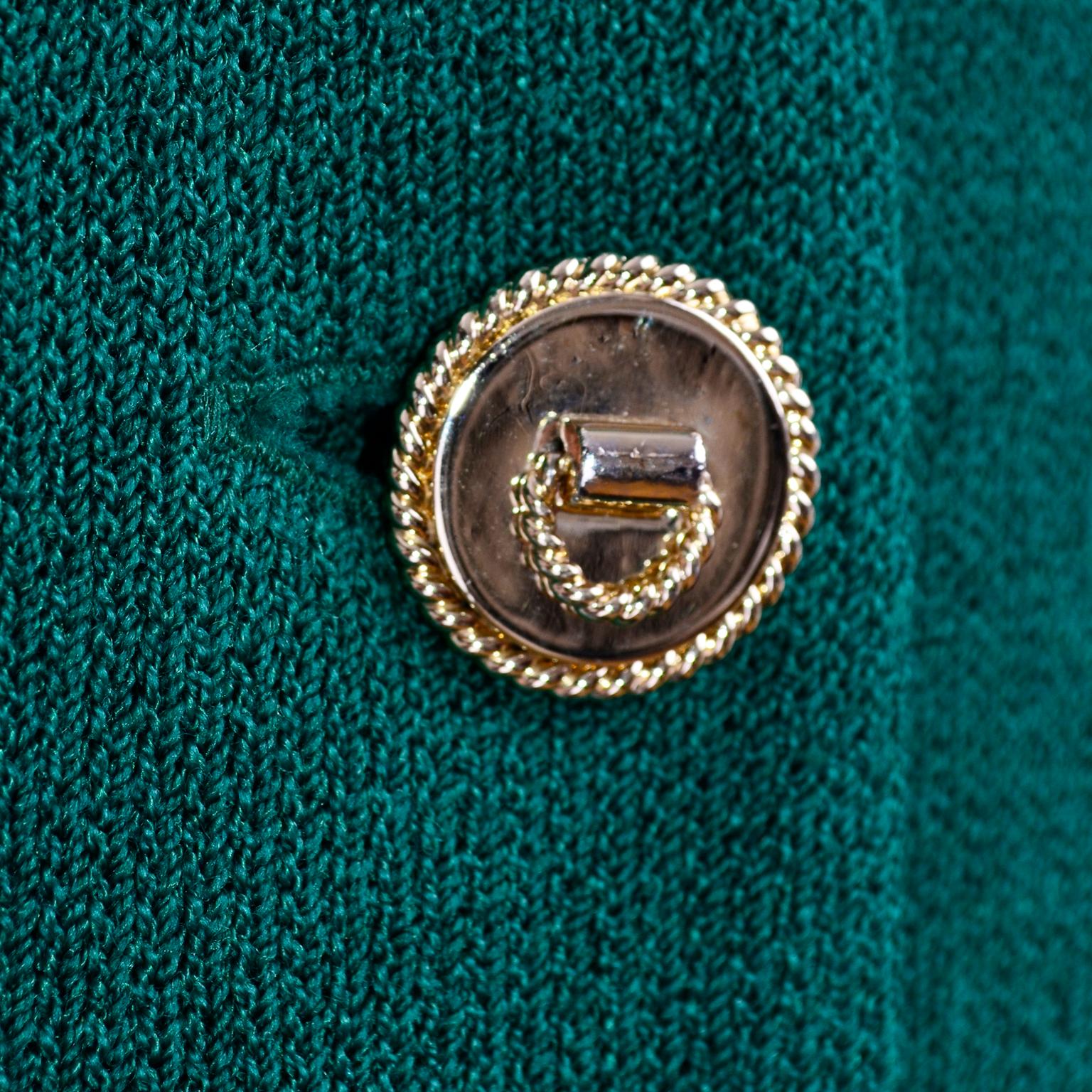 St John Collection Vintage Green Santana Knit Button Front Jacket W Tiger Brooch 6