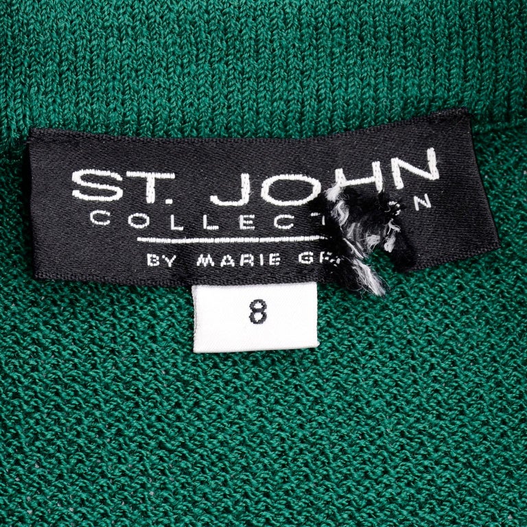 St John Collection Vintage Green Santana Knit Button Front Jacket W Tiger  Brooch