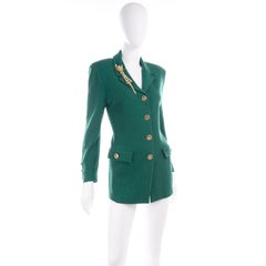 St John Collection Vintage Green Santana Knit Button Front Jacket W Tiger Brooch
