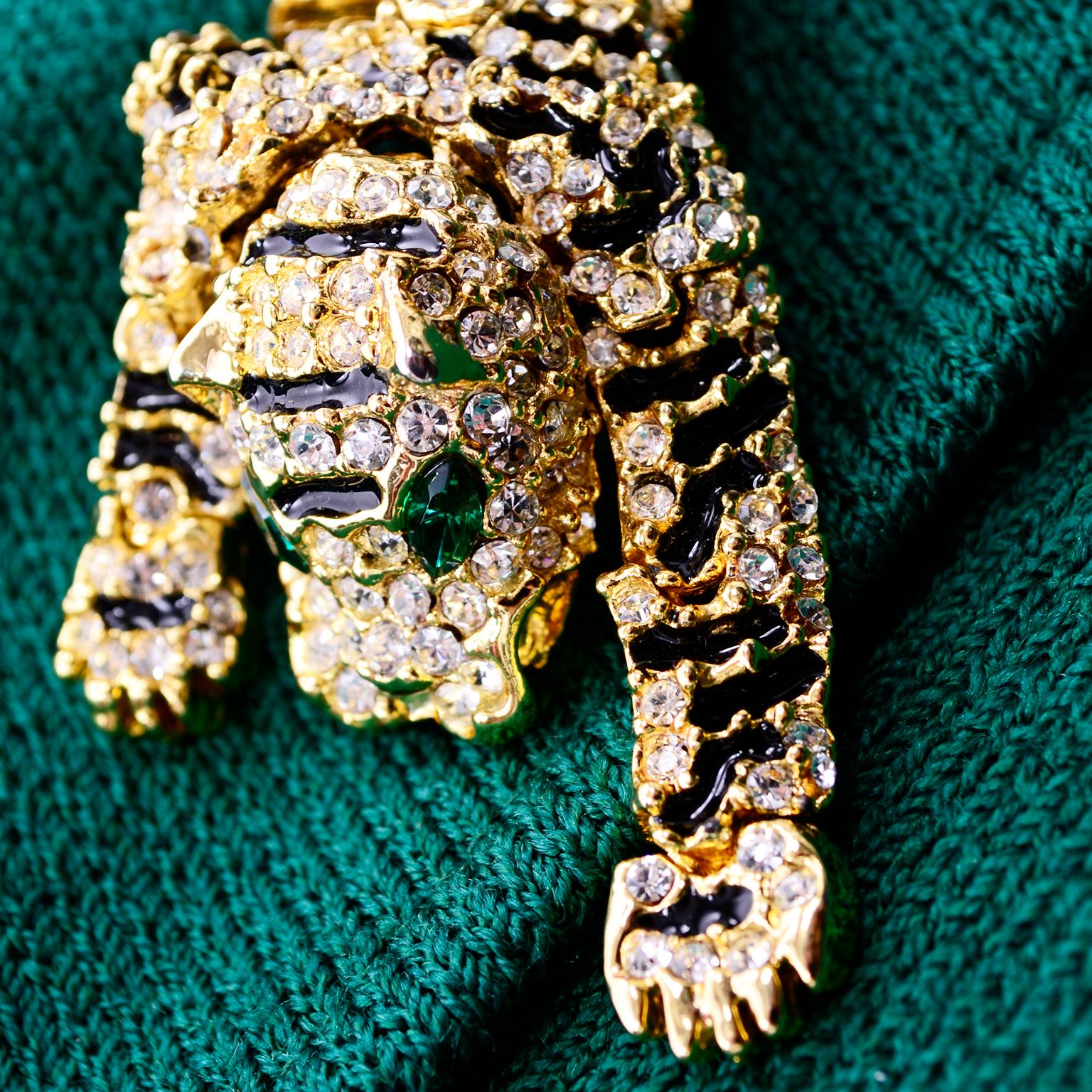 St John Collection Vintage Green Santana Knit Button Front Jacket W Tiger Brooch 2