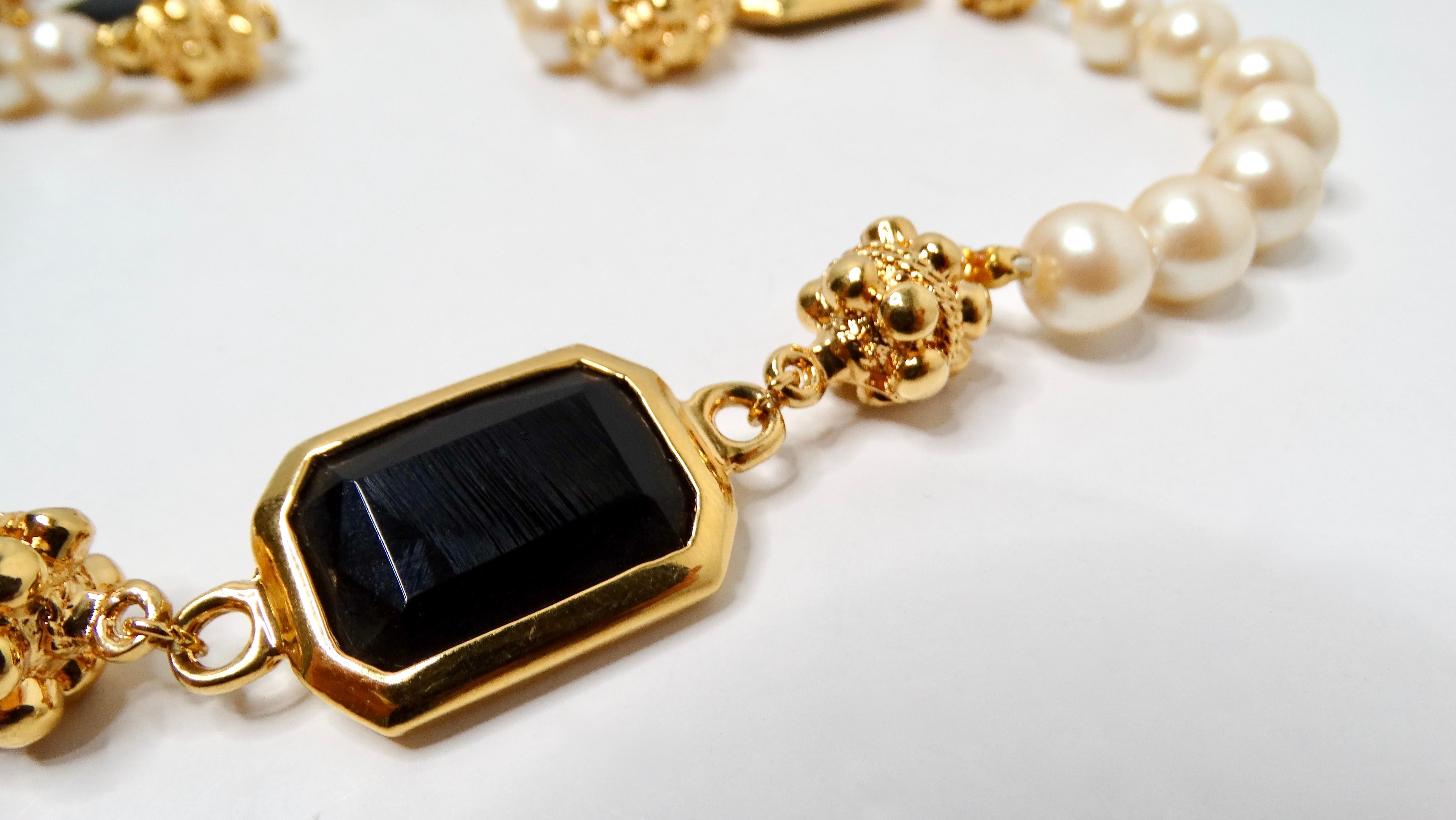 I. John Costume Collier de perles et de cristaux noirs circa 1980 Bon état - En vente à Scottsdale, AZ