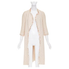 ST JOHN COUTURE flecked boucle knit ruffle trim open front duster coat US14 3XL