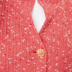 ST JOHN COUTURE light red textured boucle tweed gold button jacket US14 3XL
