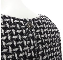 ST JOHN COUTURE metallic black white lattice crystal buttons layered top US6 M