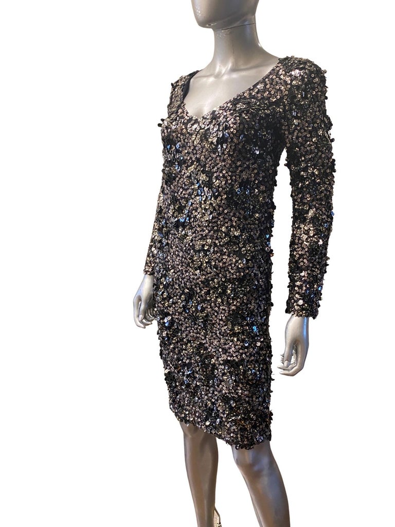 St John Couture Modern Silk Dress with 3D Shimmy Sexy Dangling Sequins Size  2. For Sale at 1stDibs | st john gowns, dress with dangling sequins