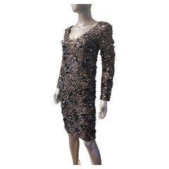 St John Couture Modern Silk Dress with 3D Shimmy  Sexy Dangling Sequins Size 2. 