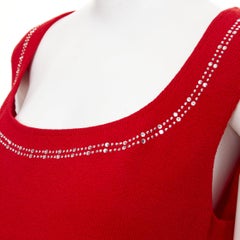 ST JOHN COUTURE Red crystal embellished scoop neck knit dress US8 M