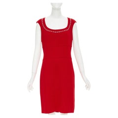 ST JOHN COUTURE Red crystal embellished scoop neck knit dress US8 M