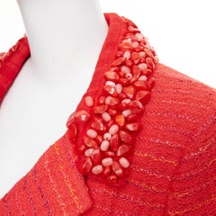 ST JOHN COUTURE red purple tweed stone embellished blazer US12 2XL